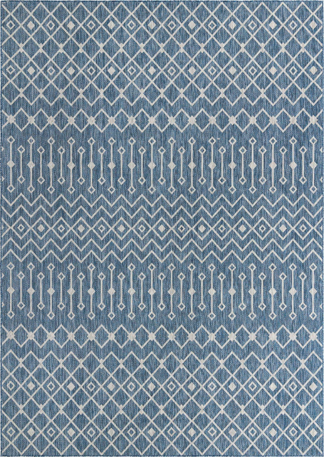 Blue 10' x 14' 1 Outdoor Trellis Rectangle Area Rug Weather Resistant for Patio, Deck, Terrace, Balcony, Porch Geometric Design Water Safe Outside Carpet for Sale at Rug Engine