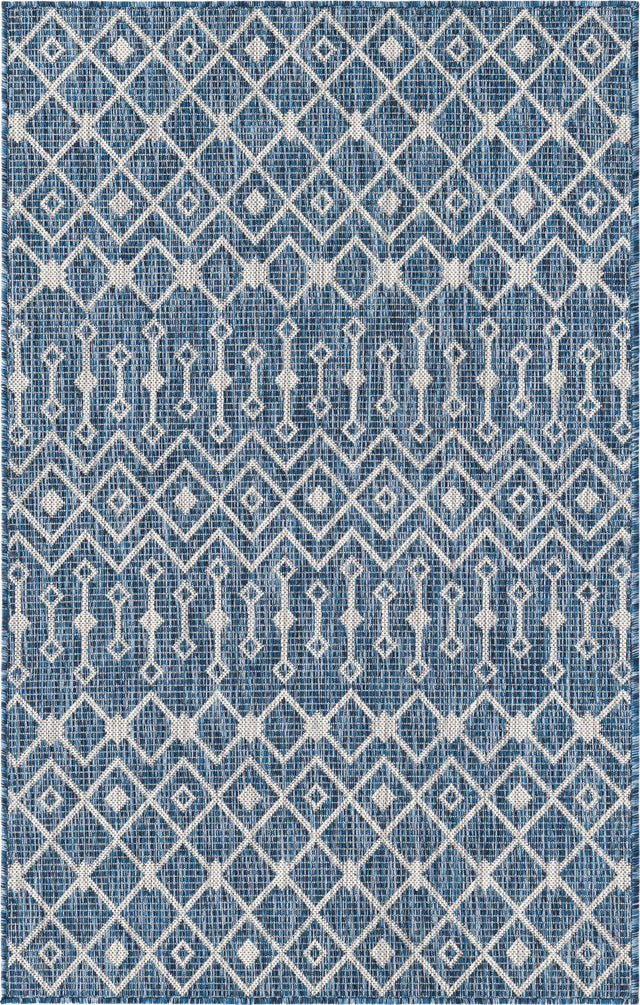 Blue 3' 1 x 5' 3 Outdoor Trellis Rectangle Area Rug Weather Resistant for Patio, Deck, Terrace, Balcony, Porch Geometric Design Water Safe Outside Carpet for Sale at Rug Engine