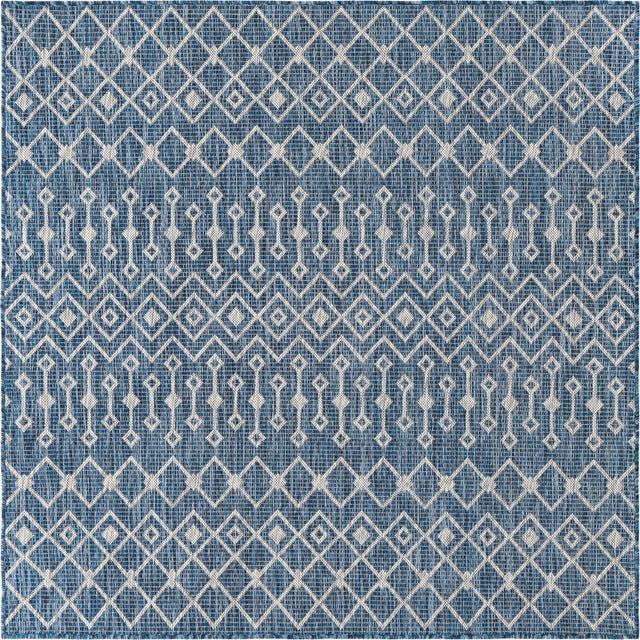 Blue 5' 3 x 5' 3 Outdoor Trellis Square Area Rug Weather Resistant for Patio, Deck, Terrace, Balcony, Porch Geometric Design Water Safe Outside Carpet for Sale at Rug Engine
