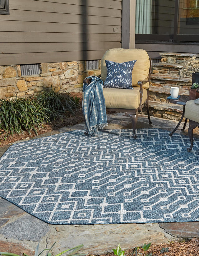 Blue 5' 3 x 5' 3 Outdoor Trellis Octagon Area Rug Weather Resistant for Patio, Deck, Terrace, Balcony, Porch Geometric Design Water Safe Outside Carpet for Sale at Rug Engine