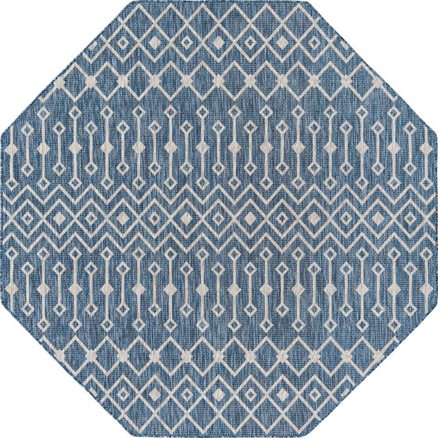Blue 7' 10 x 7' 10 Outdoor Trellis Octagon Area Rug Weather Resistant for Patio, Deck, Terrace, Balcony, Porch Geometric Design Water Safe Outside Carpet for Sale at Rug Engine
