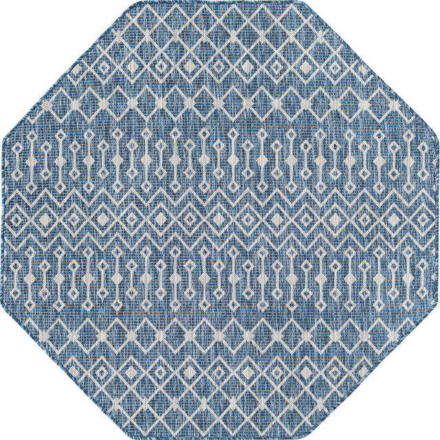 Blue 5' 3 x 5' 3 Outdoor Trellis Octagon Area Rug Weather Resistant for Patio, Deck, Terrace, Balcony, Porch Geometric Design Water Safe Outside Carpet for Sale at Rug Engine