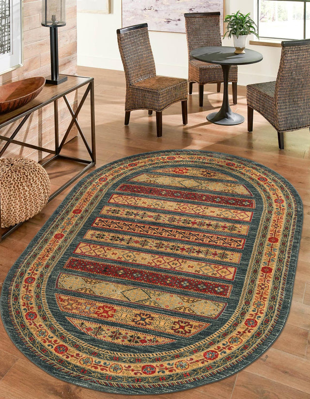 Blue 5' 1 x 8' Fars Oval Area Rug 100% Polypropylene Unique Traditional Carpet for Classical Living, Dining Room & Office Spaces for Sale at Rug Engine