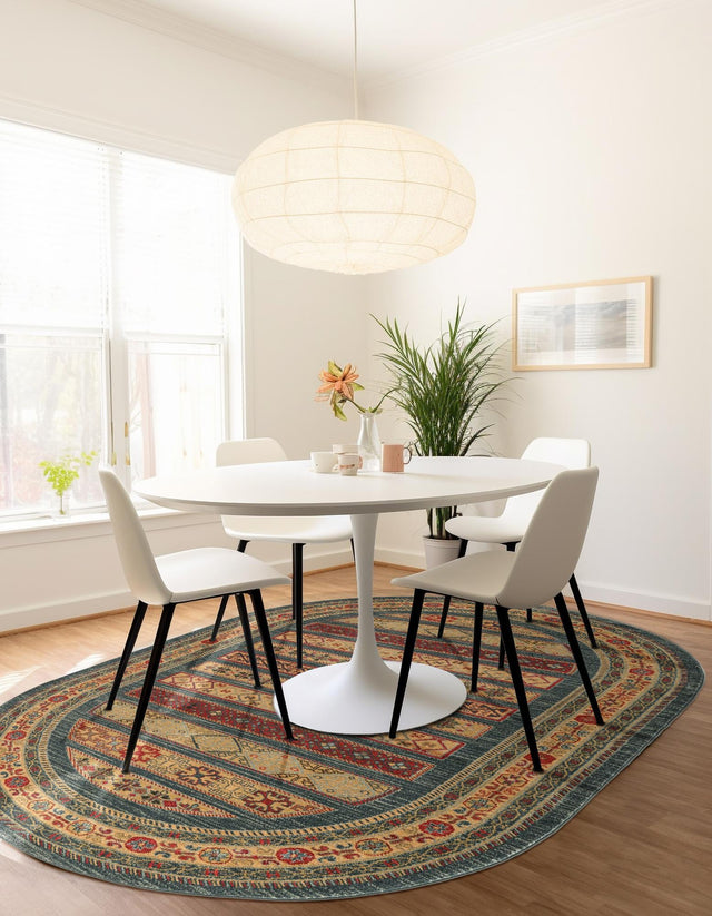 Blue 5' 1 x 8' Fars Oval Area Rug 100% Polypropylene Unique Traditional Carpet for Classical Living, Dining Room & Office Spaces for Sale at Rug Engine