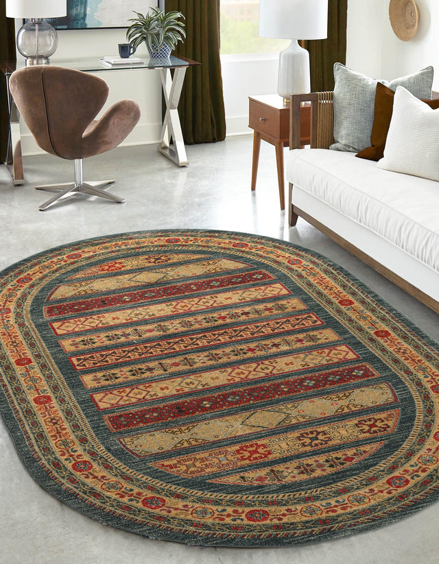 Blue 5' 1 x 8' Fars Oval Area Rug 100% Polypropylene Unique Traditional Carpet for Classical Living, Dining Room & Office Spaces for Sale at Rug Engine