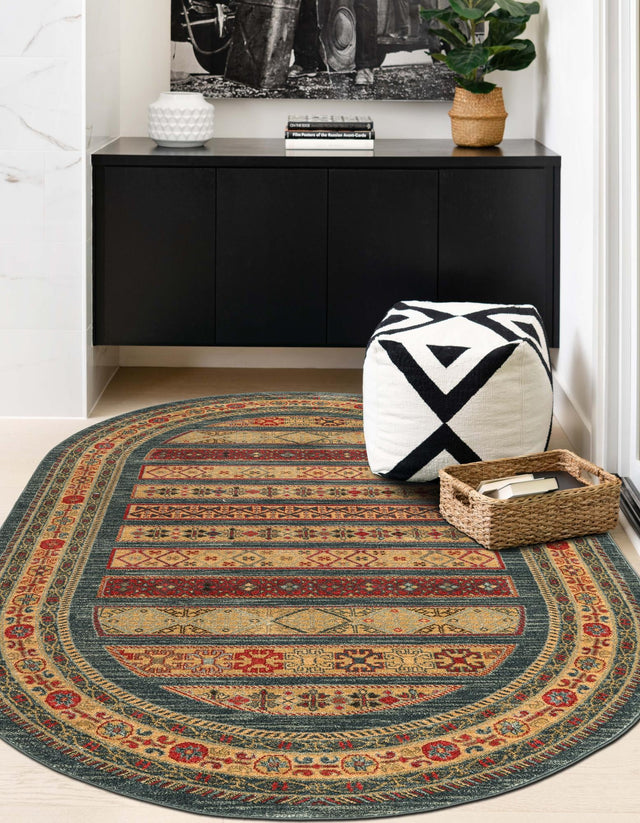 Blue 4' 1 x 6' 1 Fars Oval Area Rug 100% Polypropylene Unique Traditional Carpet for Classical Living, Dining Room & Office Spaces for Sale at Rug Engine