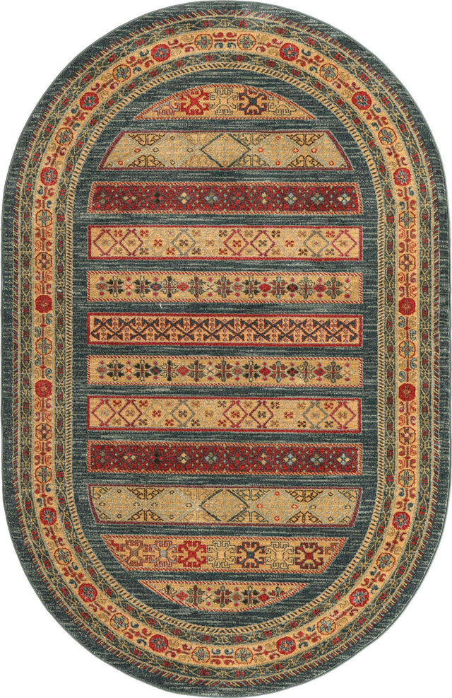 Blue 5' 1 x 8' Fars Oval Area Rug 100% Polypropylene Unique Traditional Carpet for Classical Living, Dining Room & Office Spaces for Sale at Rug Engine