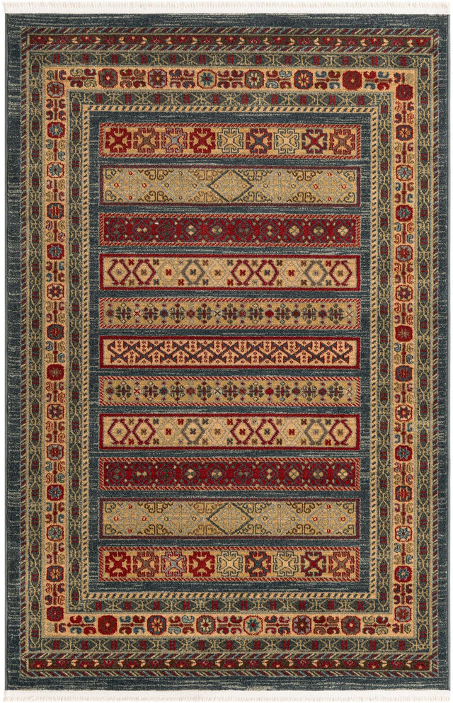 Blue 4' 1 x 6' 1 Fars Rectangle Area Rug 100% Polypropylene Unique Traditional Carpet for Classical Living, Dining Room & Office Spaces for Sale at Rug Engine