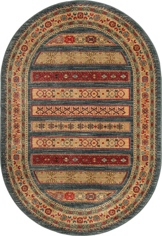 Blue 4' 1 x 6' 1 Fars Oval Area Rug 100% Polypropylene Unique Traditional Carpet for Classical Living, Dining Room & Office Spaces for Sale at Rug Engine