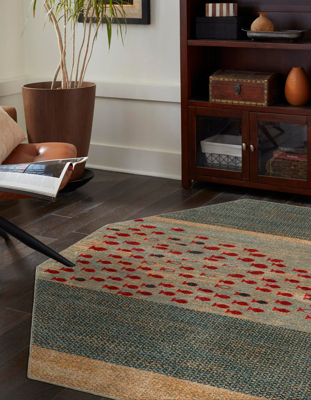 Blue 7' 1 x 7' 1 Fars Octagon Area Rug 100% Polypropylene Unique Traditional Carpet for Classical Living, Dining Room & Office Spaces for Sale at Rug Engine