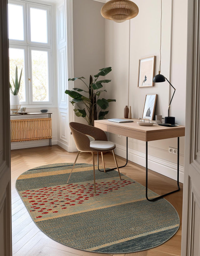 Blue 8' x 10' Fars Oval Area Rug 100% Polypropylene Unique Traditional Carpet for Classical Living, Dining Room & Office Spaces for Sale at Rug Engine