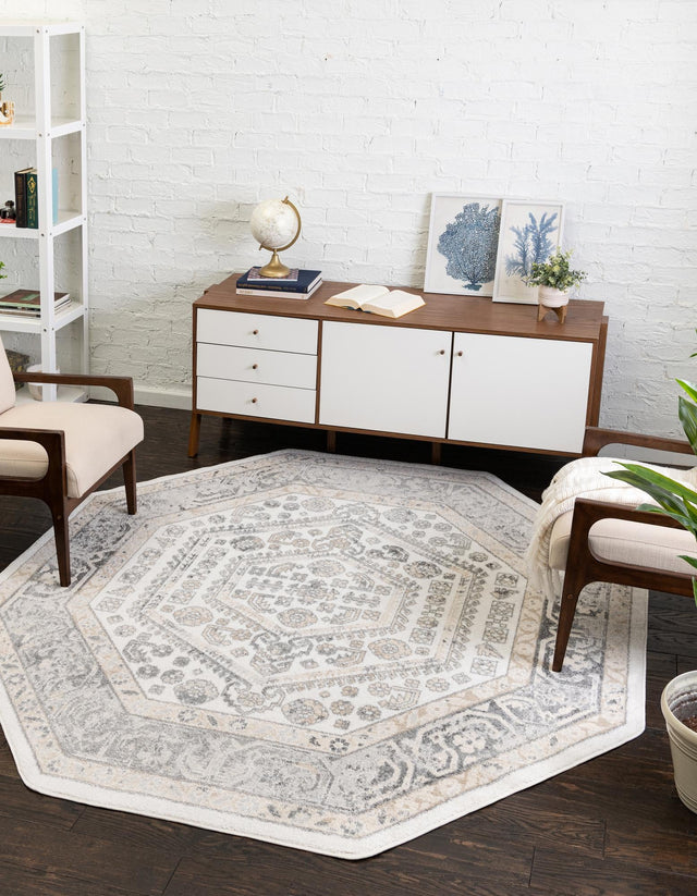 Ivory 7' 10 x 7' 10 Aurelia Octagon Area Rug 100% Polypropylene & Jute Backing Living Dining Room Bedroom Office Traditional Carpet for Sale at Rug Engine