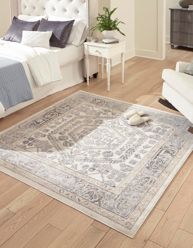 Ivory 6' x 6' Aurelia Square Area Rug 100% Polypropylene & Jute Backing Living Dining Room Bedroom Office Traditional Carpet for Sale at Rug Engine