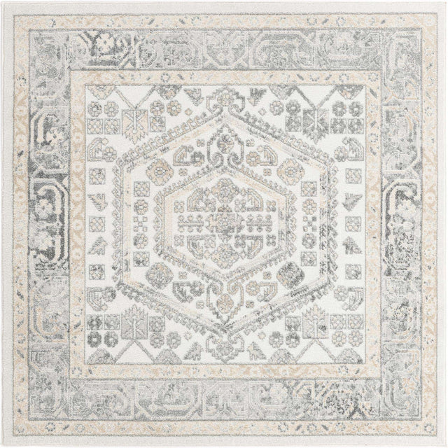Ivory 6' x 6' Aurelia Square Area Rug 100% Polypropylene & Jute Backing Living Dining Room Bedroom Office Traditional Carpet for Sale at Rug Engine