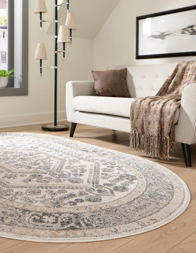 Ivory 4' x 6' Aurelia Oval Area Rug 100% Polypropylene & Jute Backing Living Dining Room Bedroom Office Traditional Carpet for Sale at Rug Engine