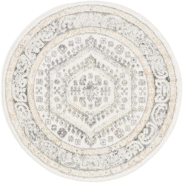Ivory 3' x 3' Aurelia Round Area Rug 100% Polypropylene & Jute Backing Living Dining Room Bedroom Office Traditional Carpet for Sale at Rug Engine