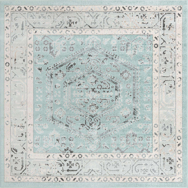 Aqua 7' 10 x 7' 10 Aurelia Square Area Rug 100% Polypropylene & Jute Backing Living Dining Room Bedroom Office Traditional Carpet for Sale at Rug Engine