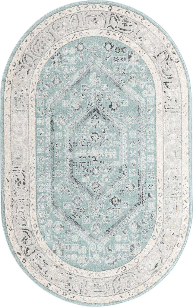 Aqua 5' x 8' Aurelia Oval Area Rug 100% Polypropylene & Jute Backing Living Dining Room Bedroom Office Traditional Carpet for Sale at Rug Engine