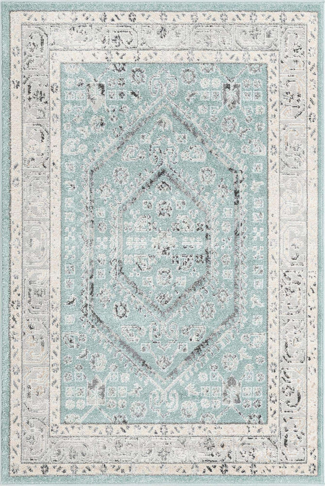 Aqua 4' x 6' Aurelia Rectangle Area Rug 100% Polypropylene & Jute Backing Living Dining Room Bedroom Office Traditional Carpet for Sale at Rug Engine