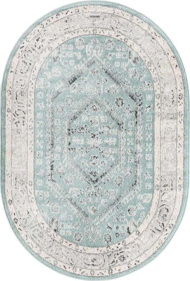 Aqua 4' x 6' Aurelia Oval Area Rug 100% Polypropylene & Jute Backing Living Dining Room Bedroom Office Traditional Carpet for Sale at Rug Engine