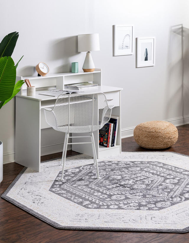 Charcoal 7' x 7' Aurelia Octagon Area Rug 100% Polypropylene & Jute Backing Living Dining Room Bedroom Office Traditional Carpet for Sale at Rug Engine
