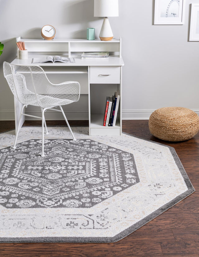 Charcoal 7' x 7' Aurelia Octagon Area Rug 100% Polypropylene & Jute Backing Living Dining Room Bedroom Office Traditional Carpet for Sale at Rug Engine