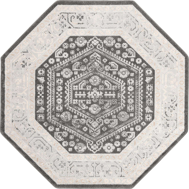 Charcoal 7' x 7' Aurelia Octagon Area Rug 100% Polypropylene & Jute Backing Living Dining Room Bedroom Office Traditional Carpet for Sale at Rug Engine
