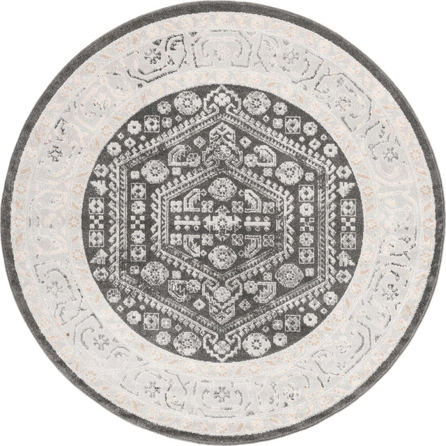 Charcoal 7' x 7' Aurelia Round Area Rug 100% Polypropylene & Jute Backing Living Dining Room Bedroom Office Traditional Carpet for Sale at Rug Engine