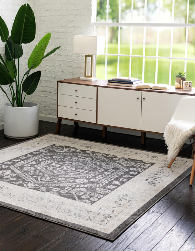 Charcoal 4' x 4' Aurelia Square Area Rug 100% Polypropylene & Jute Backing Living Dining Room Bedroom Office Traditional Carpet for Sale at Rug Engine