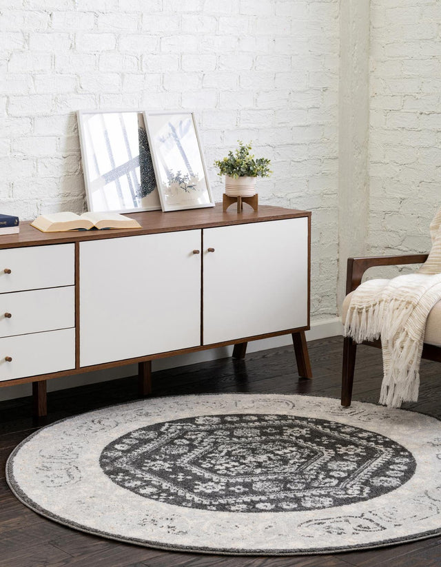 Charcoal 3' x 3' Aurelia Round Area Rug 100% Polypropylene & Jute Backing Living Dining Room Bedroom Office Traditional Carpet for Sale at Rug Engine