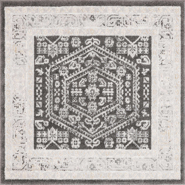 Charcoal 4' x 4' Aurelia Square Area Rug 100% Polypropylene & Jute Backing Living Dining Room Bedroom Office Traditional Carpet for Sale at Rug Engine
