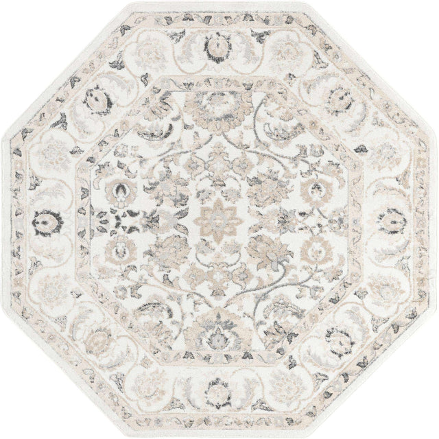 Ivory 7' x 7' Aurelia Octagon Area Rug 100% Polypropylene & Jute Backing Living Dining Room Bedroom Office Traditional Carpet for Sale at Rug Engine