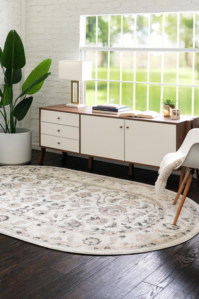 Ivory 7' 10 x 10' Aurelia Oval Area Rug 100% Polypropylene & Jute Backing Living Dining Room Bedroom Office Traditional Carpet for Sale at Rug Engine