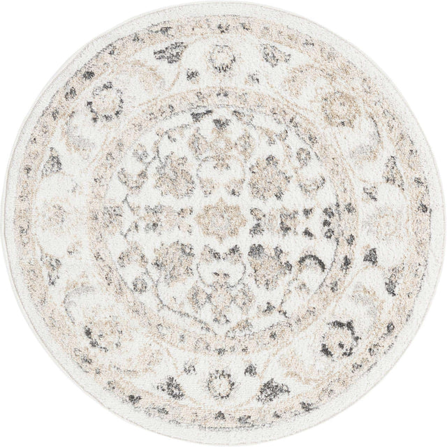 Ivory 3' x 3' Aurelia Round Area Rug 100% Polypropylene & Jute Backing Living Dining Room Bedroom Office Traditional Carpet for Sale at Rug Engine