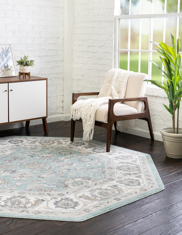 Aqua 7' x 7' Aurelia Octagon Area Rug 100% Polypropylene & Jute Backing Living Dining Room Bedroom Office Traditional Carpet for Sale at Rug Engine