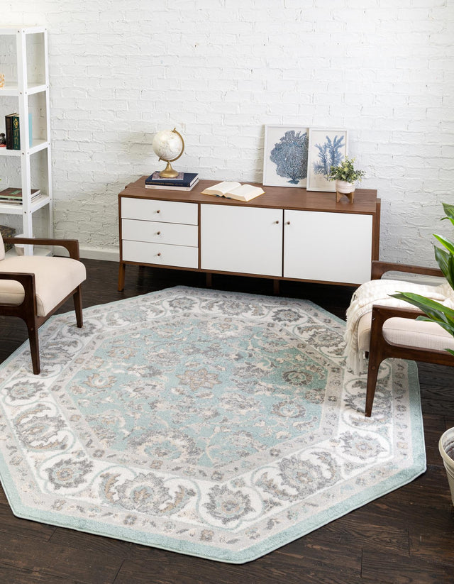Aqua 7' x 7' Aurelia Octagon Area Rug 100% Polypropylene & Jute Backing Living Dining Room Bedroom Office Traditional Carpet for Sale at Rug Engine