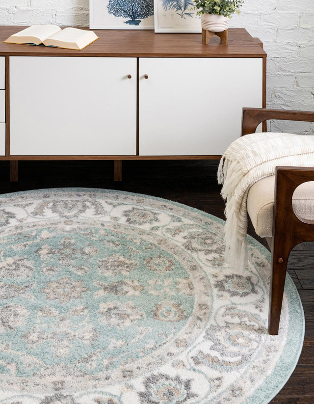 Aqua 7' x 7' Aurelia Round Area Rug 100% Polypropylene & Jute Backing Living Dining Room Bedroom Office Traditional Carpet for Sale at Rug Engine