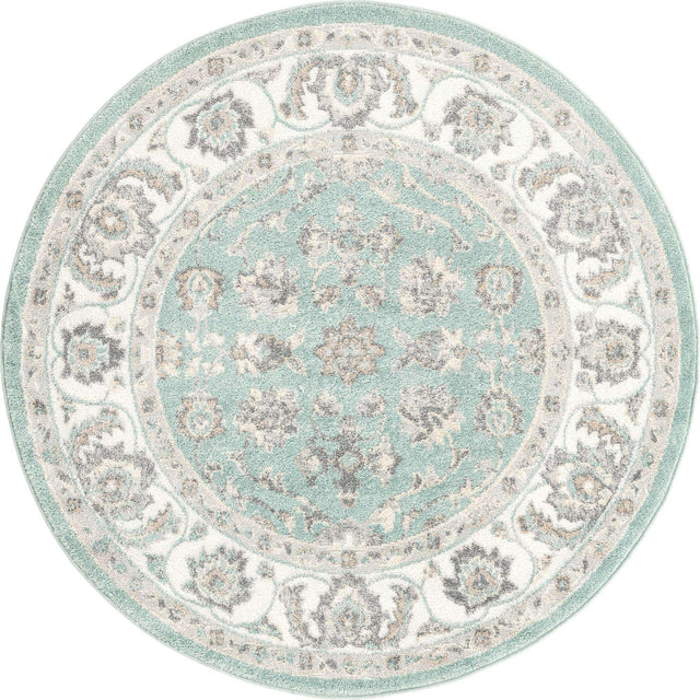 Aqua 5' x 5' Aurelia Round Area Rug 100% Polypropylene & Jute Backing Living Dining Room Bedroom Office Traditional Carpet for Sale at Rug Engine