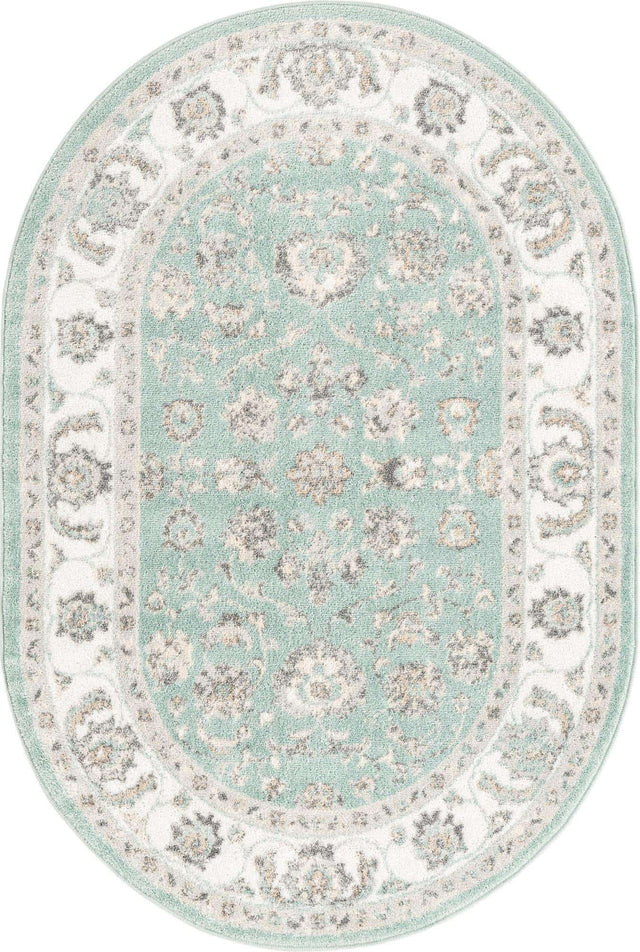 Aqua 4' x 6' Aurelia Oval Area Rug 100% Polypropylene & Jute Backing Living Dining Room Bedroom Office Traditional Carpet for Sale at Rug Engine