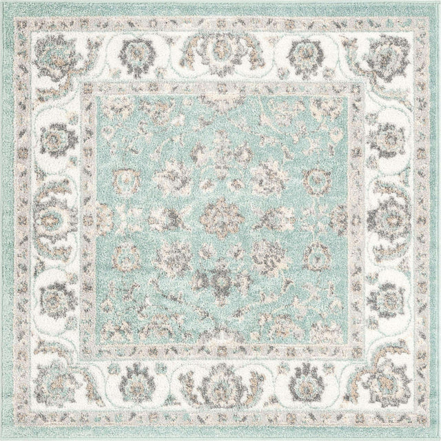Aqua 4' x 4' Aurelia Square Area Rug 100% Polypropylene & Jute Backing Living Dining Room Bedroom Office Traditional Carpet for Sale at Rug Engine