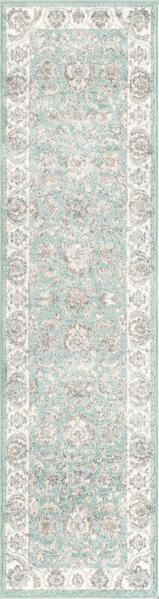 Aqua 2' x 8' Aurelia Runner Area Rug 100% Polypropylene & Jute Backing Living Dining Room Bedroom Office Traditional Carpet for Sale at Rug Engine