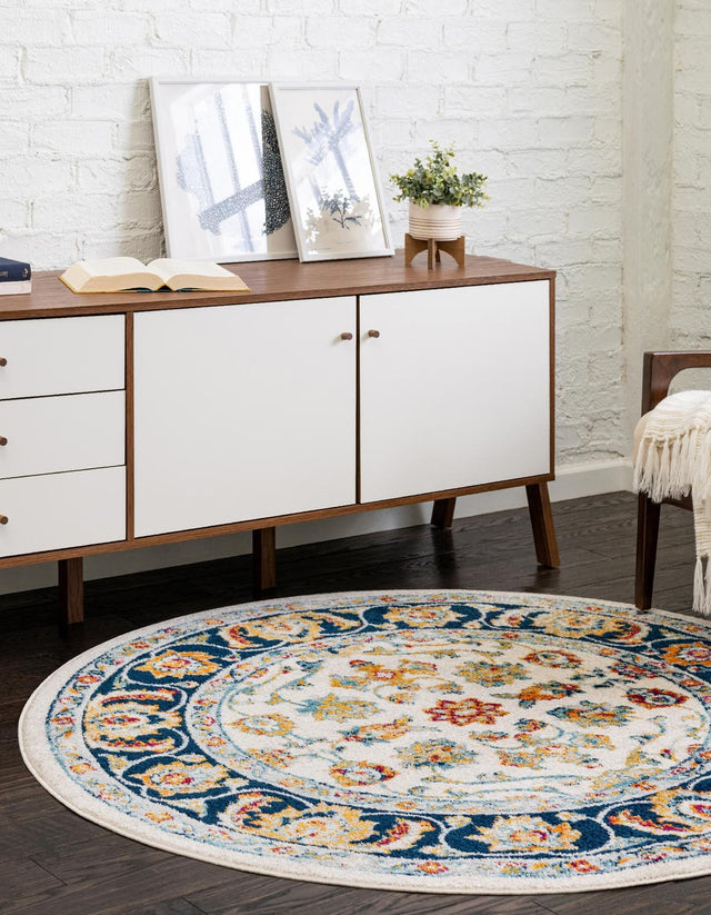 Multicolor 7' x 7' Aurelia Round Area Rug 100% Polypropylene & Jute Backing Living Dining Room Bedroom Office Traditional Carpet for Sale at Rug Engine