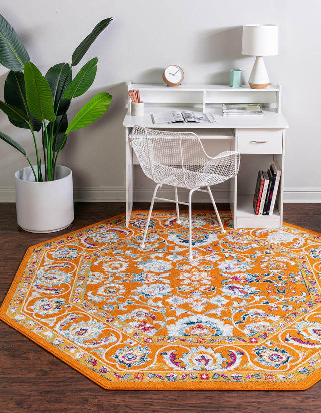 Orange 7' x 7' Aurelia Octagon Area Rug 100% Polypropylene & Jute Backing Living Dining Room Bedroom Office Traditional Carpet for Sale at Rug Engine