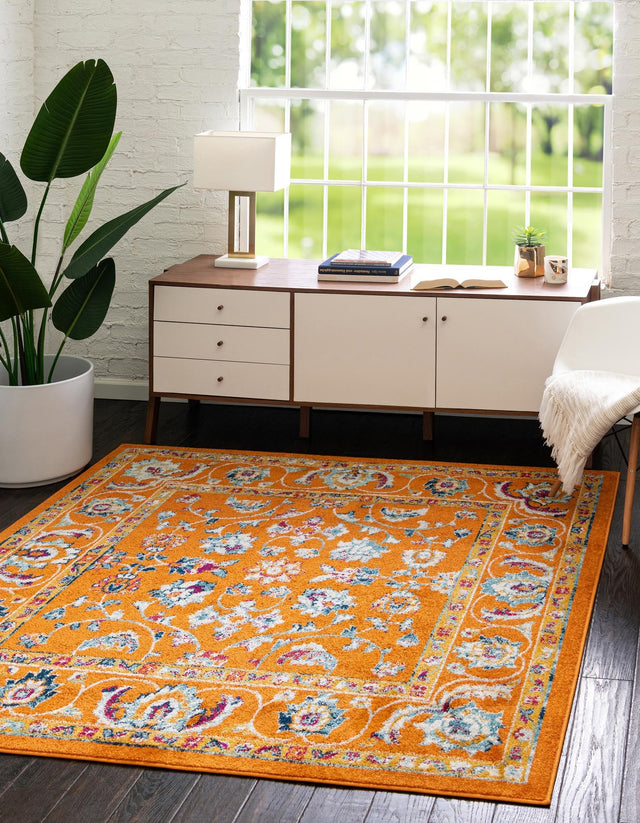 Orange 4' x 4' Aurelia Square Area Rug 100% Polypropylene & Jute Backing Living Dining Room Bedroom Office Traditional Carpet for Sale at Rug Engine
