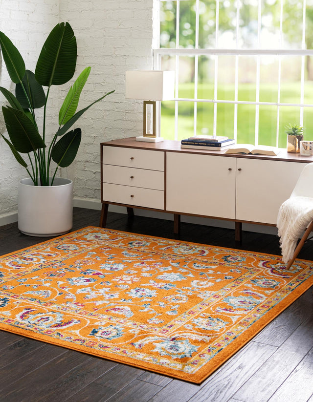Orange 4' x 4' Aurelia Square Area Rug 100% Polypropylene & Jute Backing Living Dining Room Bedroom Office Traditional Carpet for Sale at Rug Engine