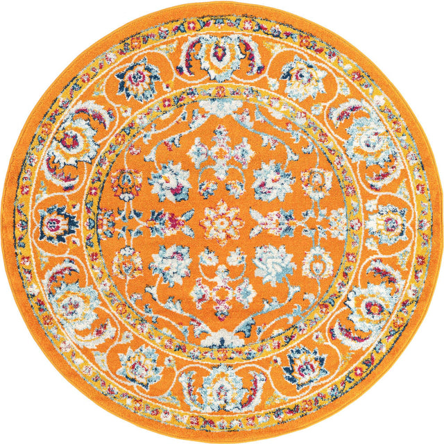 Orange 5' x 5' Aurelia Round Area Rug 100% Polypropylene & Jute Backing Living Dining Room Bedroom Office Traditional Carpet for Sale at Rug Engine