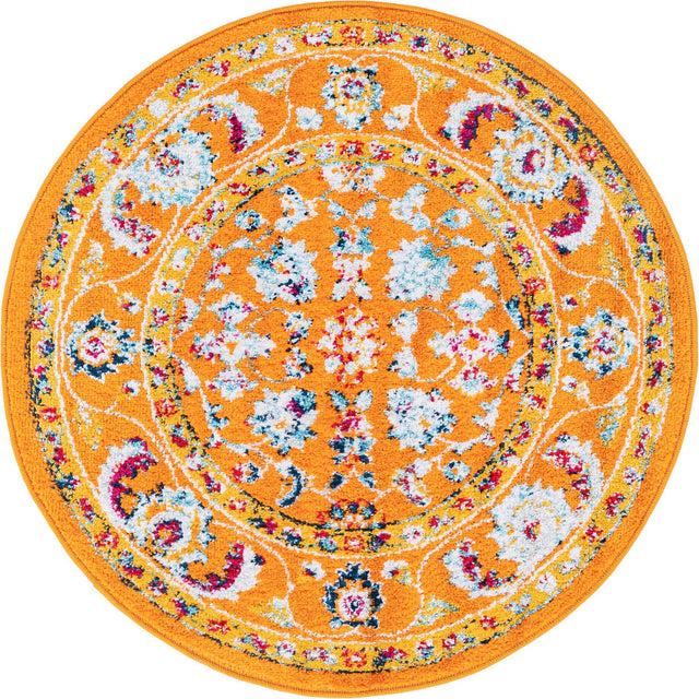 Orange 3' x 3' Aurelia Round Area Rug 100% Polypropylene & Jute Backing Living Dining Room Bedroom Office Traditional Carpet for Sale at Rug Engine