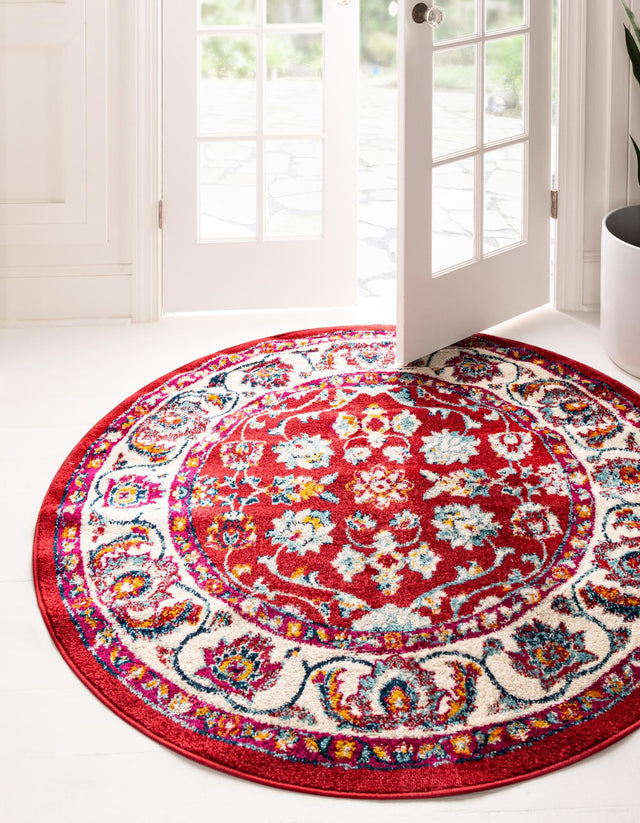 Magenta 5' x 5' Aurelia Round Area Rug 100% Polypropylene & Jute Backing Living Dining Room Bedroom Office Traditional Carpet for Sale at Rug Engine
