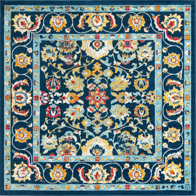 Navy Blue 7' 10 x 7' 10 Aurelia Square Area Rug 100% Polypropylene & Jute Backing Living Dining Room Bedroom Office Traditional Carpet for Sale at Rug Engine