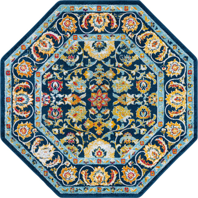 Navy Blue 7' x 7' Aurelia Octagon Area Rug 100% Polypropylene & Jute Backing Living Dining Room Bedroom Office Traditional Carpet for Sale at Rug Engine